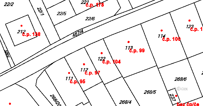 Machová 104 na parcele st. 122 v KÚ Machová, Katastrální mapa