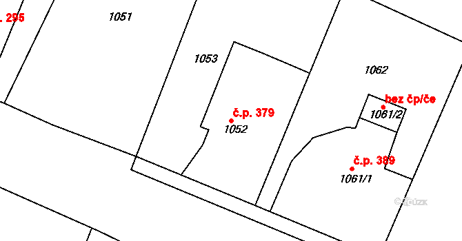 Želechovice nad Dřevnicí 379 na parcele st. 1052 v KÚ Želechovice nad Dřevnicí, Katastrální mapa