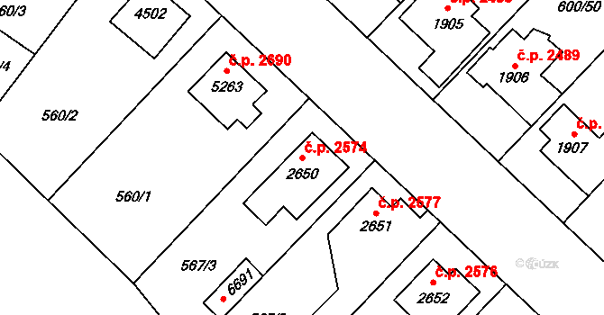 Zlín 2574 na parcele st. 2650 v KÚ Zlín, Katastrální mapa