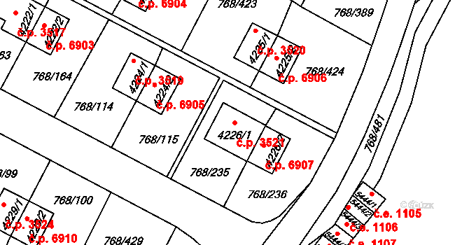 Zlín 3521 na parcele st. 4226/1 v KÚ Zlín, Katastrální mapa