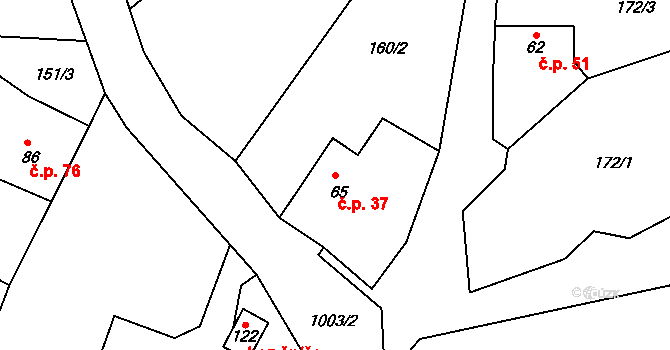 Malé Heraltice 37, Velké Heraltice na parcele st. 65 v KÚ Malé Heraltice, Katastrální mapa