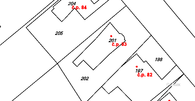 Skrochovice 83, Brumovice na parcele st. 201 v KÚ Skrochovice, Katastrální mapa