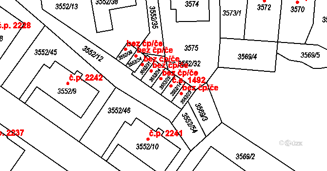 Teplice 45130051 na parcele st. 3552/25 v KÚ Teplice, Katastrální mapa