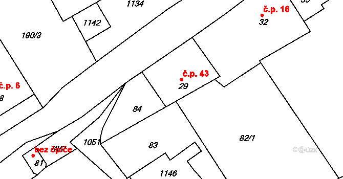 Leskovec 43, Březová na parcele st. 29 v KÚ Leskovec u Vítkova, Katastrální mapa