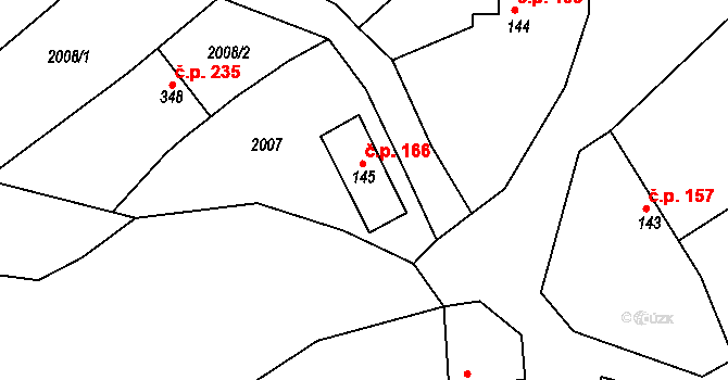 Komňa 166 na parcele st. 145 v KÚ Komňa, Katastrální mapa