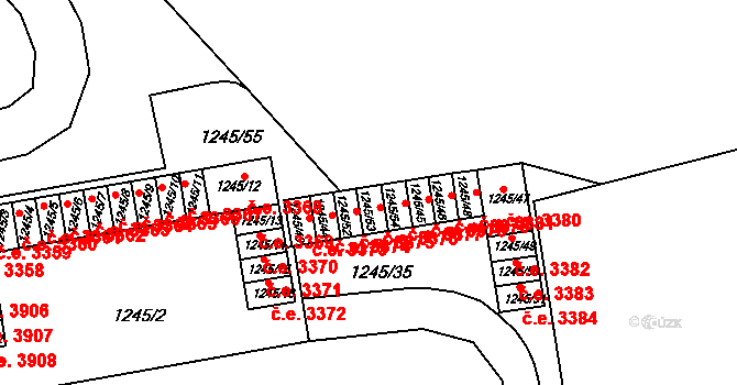 Prostřední Suchá 3376, Havířov na parcele st. 1245/53 v KÚ Prostřední Suchá, Katastrální mapa
