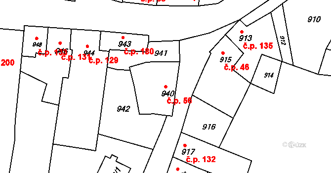 Pustiměřské Prusy 56, Pustiměř na parcele st. 940 v KÚ Pustiměř, Katastrální mapa