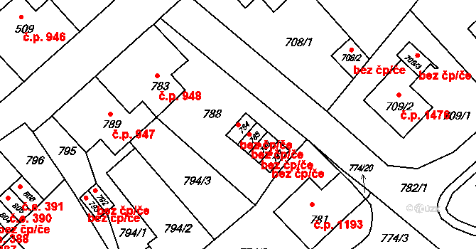 Jirkov 49803051 na parcele st. 784 v KÚ Jirkov, Katastrální mapa