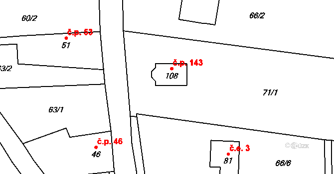 Litochovice nad Labem 143, Prackovice nad Labem na parcele st. 108 v KÚ Litochovice nad Labem, Katastrální mapa