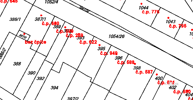 Bučovice 949 na parcele st. 395 v KÚ Bučovice, Katastrální mapa