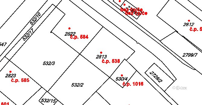 Protivín 538 na parcele st. 2813 v KÚ Protivín, Katastrální mapa