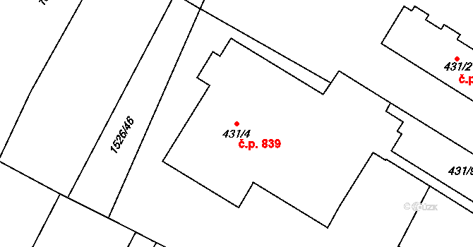 Protivín 839 na parcele st. 431/4 v KÚ Protivín, Katastrální mapa
