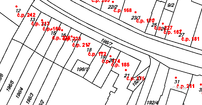 Letohrad 174 na parcele st. 19 v KÚ Letohrad, Katastrální mapa