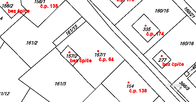 Dolní Bělá 64 na parcele st. 157/1 v KÚ Dolní Bělá, Katastrální mapa
