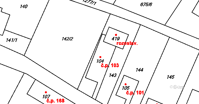 Hrabenov 103, Ruda nad Moravou na parcele st. 104 v KÚ Hrabenov, Katastrální mapa