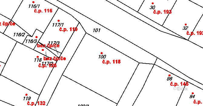 Chotíkov 118 na parcele st. 100 v KÚ Chotíkov, Katastrální mapa