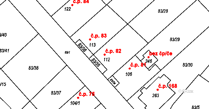 Jiřice 82, Kostelec nad Labem na parcele st. 112 v KÚ Jiřice u Kostelce nad Labem, Katastrální mapa