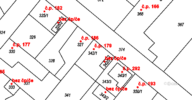 Kozolupy 179 na parcele st. 342/1 v KÚ Kozolupy u Plzně, Katastrální mapa
