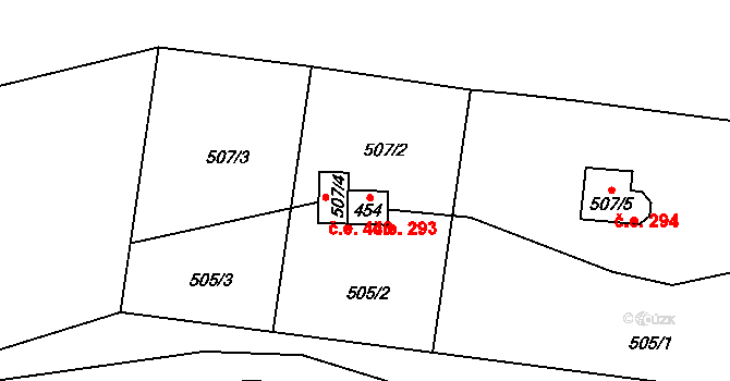 Černolice 293 na parcele st. 454 v KÚ Černolice, Katastrální mapa
