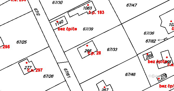 Masečín 28, Štěchovice na parcele st. 266 v KÚ Masečín, Katastrální mapa