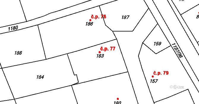 Meclov 77 na parcele st. 183 v KÚ Meclov, Katastrální mapa
