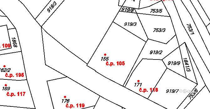 Žinkovy 105 na parcele st. 155 v KÚ Žinkovy, Katastrální mapa