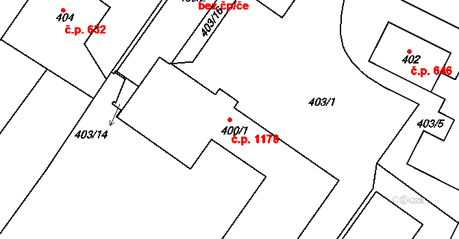 Bílovec 1178 na parcele st. 400/1 v KÚ Bílovec-město, Katastrální mapa