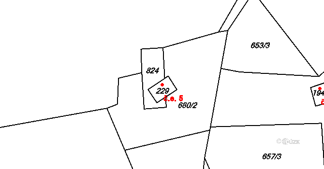 Borová 5 na parcele st. 229 v KÚ Borová, Katastrální mapa