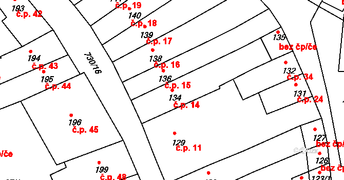 Broumov 14 na parcele st. 134 v KÚ Broumov, Katastrální mapa