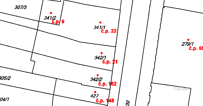Nové Město nad Metují 21 na parcele st. 342/1 v KÚ Nové Město nad Metují, Katastrální mapa