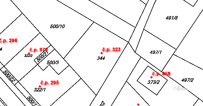 Sezemice 323 na parcele st. 344 v KÚ Sezemice nad Loučnou, Katastrální mapa