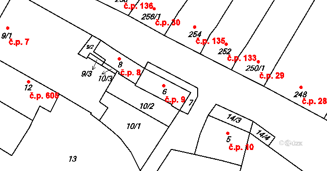 Rájec 9, Rájec-Jestřebí na parcele st. 6 v KÚ Rájec nad Svitavou, Katastrální mapa