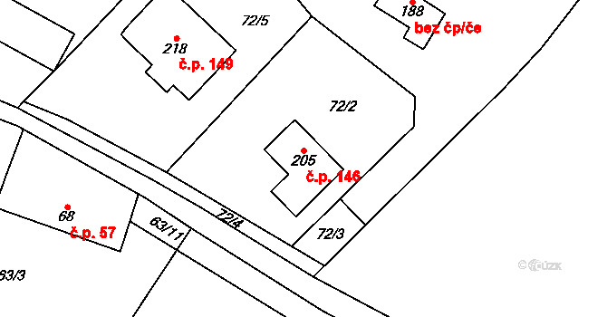 Hoření Vinice 146, Kly na parcele st. 205 v KÚ Záboří u Kel, Katastrální mapa