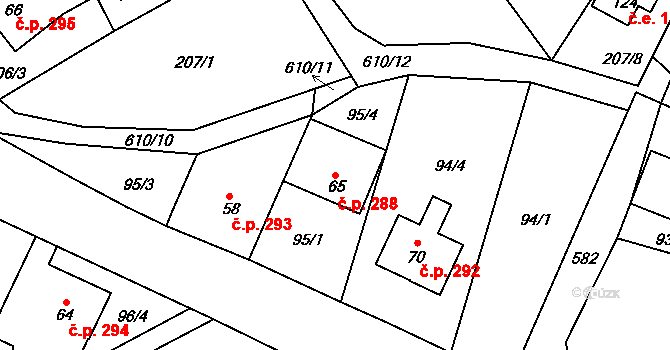 Heřmánky 288 na parcele st. 65 v KÚ Heřmánky nad Odrou, Katastrální mapa