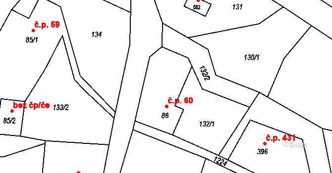 Mořkov 60 na parcele st. 86 v KÚ Mořkov, Katastrální mapa