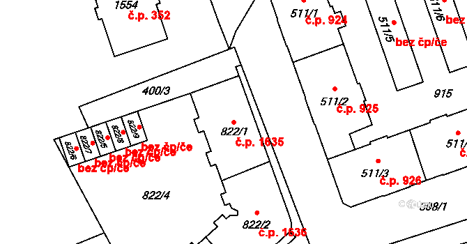 Nový Jičín 1635 na parcele st. 822/1 v KÚ Nový Jičín-Horní Předměstí, Katastrální mapa