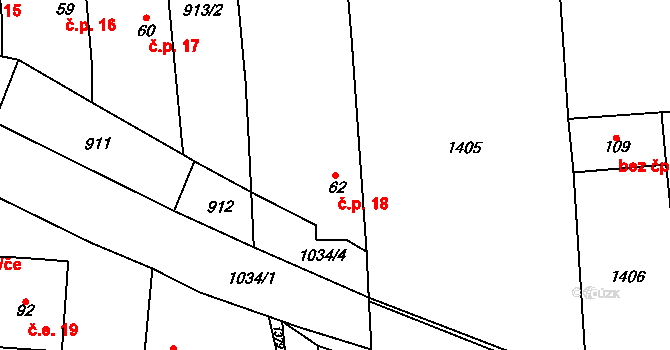 Nový Dvůr 18, Řeřichy na parcele st. 62 v KÚ Řeřichy, Katastrální mapa