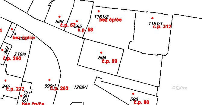 Plešivec 59, Český Krumlov na parcele st. 594 v KÚ Český Krumlov, Katastrální mapa