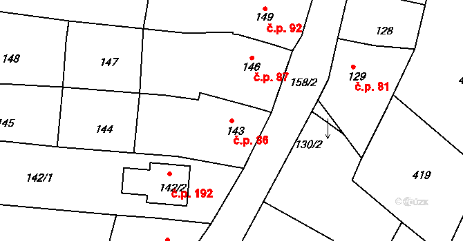 Chlum 86, Křemže na parcele st. 143 v KÚ Chlum u Křemže, Katastrální mapa