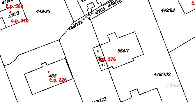 Merklín 376 na parcele st. 564/2 v KÚ Merklín u Přeštic, Katastrální mapa
