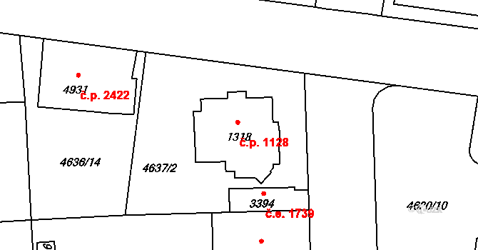 Žatec 1128 na parcele st. 1318 v KÚ Žatec, Katastrální mapa