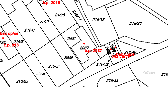 Nový Jičín 2287 na parcele st. 2087 v KÚ Nový Jičín-Dolní Předměstí, Katastrální mapa