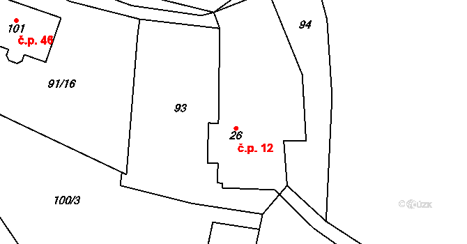 Sechov 12, Kožlí na parcele st. 26 v KÚ Sechov, Katastrální mapa
