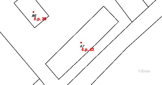 Olešnice 43, Okrouhlice na parcele st. 47 v KÚ Olešnice u Okrouhlice, Katastrální mapa