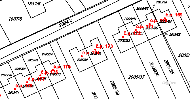 Mizerov 173, Karviná na parcele st. 2005/79 v KÚ Karviná-město, Katastrální mapa