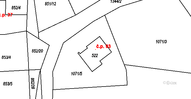 Dachov 93, Miřetice na parcele st. 522 v KÚ Miřetice u Nasavrk, Katastrální mapa