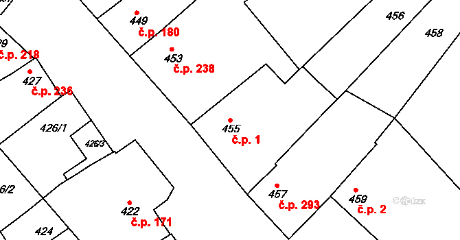 Borkovany 1 na parcele st. 455 v KÚ Borkovany, Katastrální mapa