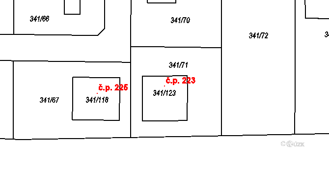 Hořín 223 na parcele st. 341/123 v KÚ Hořín, Katastrální mapa