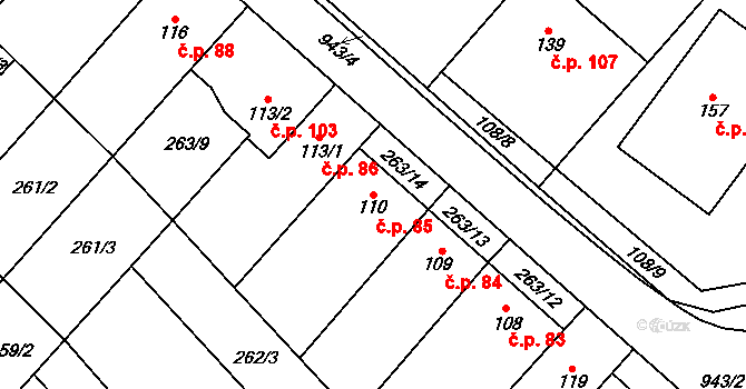 Hlinsko pod Hostýnem 85, Bystřice pod Hostýnem na parcele st. 110 v KÚ Hlinsko pod Hostýnem, Katastrální mapa