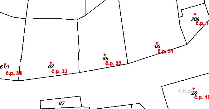 Tučapy 32, Holešov na parcele st. 65 v KÚ Tučapy u Holešova, Katastrální mapa